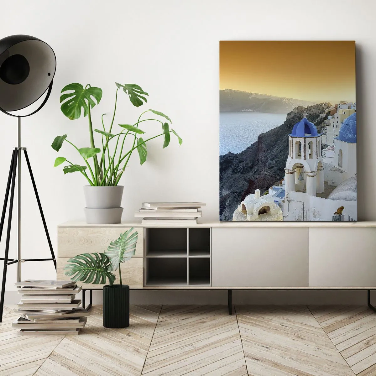 Tablou pe pânză - Santorini - îmbrățișat de stânci - 55x100 cm