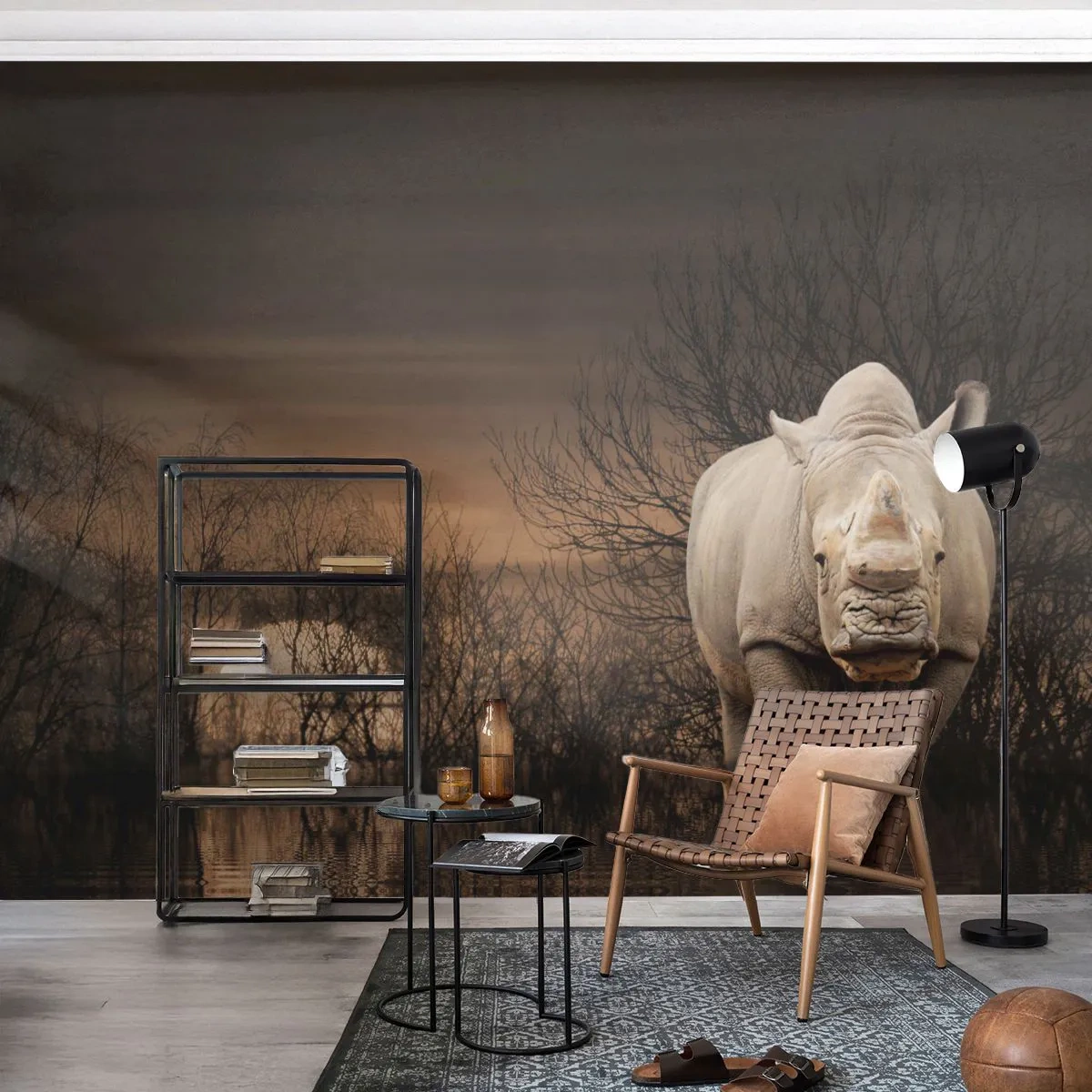 Tapet Premium Sand - Albul împotriva naturii - Rinocer, Animale, Africa - 450x315 cm