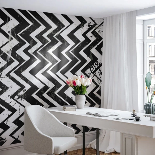 Tapet Standard Eco - Zig-alb, zag-negru - Abstracția, Bucată, alb-negru - 300x210 cm