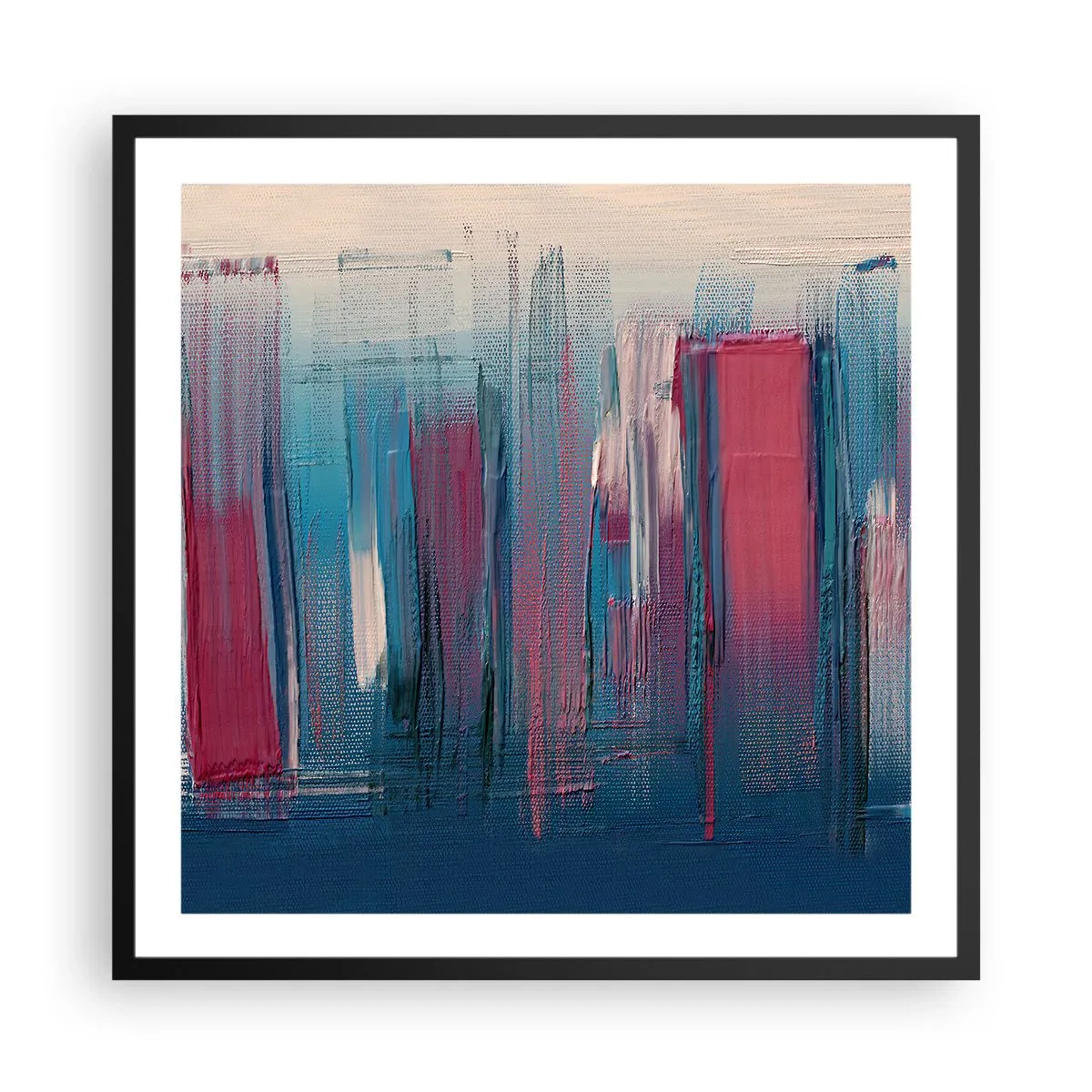 Poster în ramă neagră - Compoziție verticală în albastru și roșu - 60x60 cm