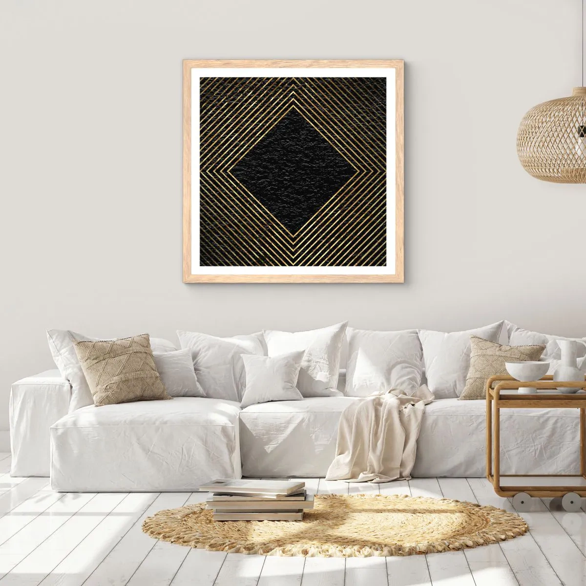 Poster în ramă de stejar deschis - Geometrie în stil glamour - 40x40 cm