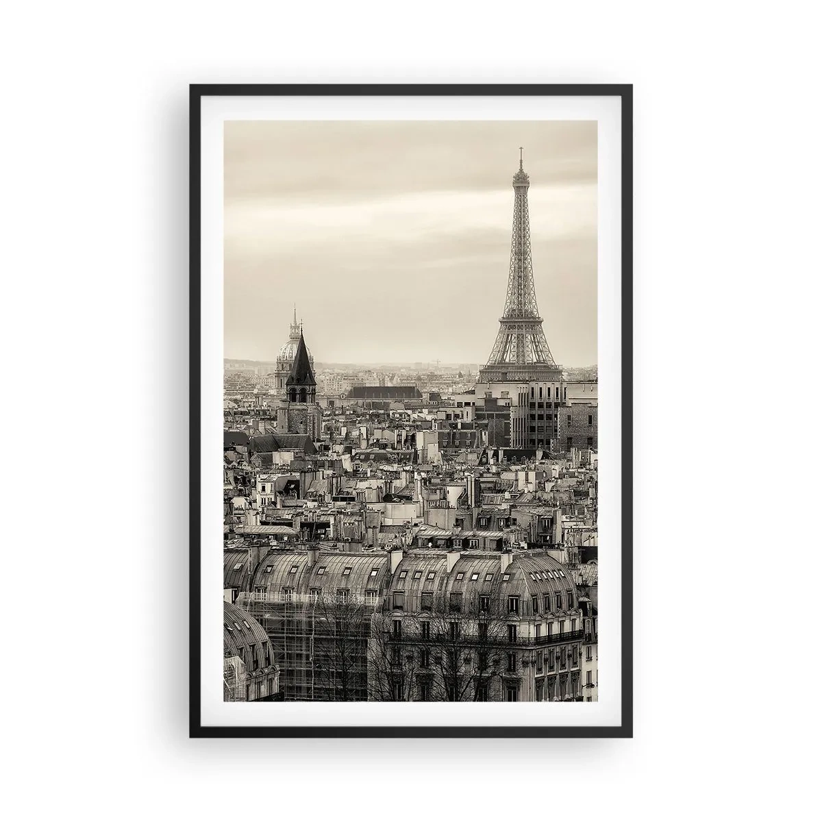 Poster în ramă neagră - Deasupra acoperișurilor Parisului - 61x91 cm
