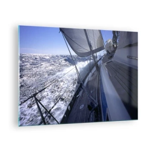 Tablou pe sticlă - Un iaht navighează pe o mare furtunoasă pe vreme însorită - 70x50cm - Știu ce înseamnă să fii o pasăre - Decorațiune modernă pentru perete pentru living și dormitor ARTTOR