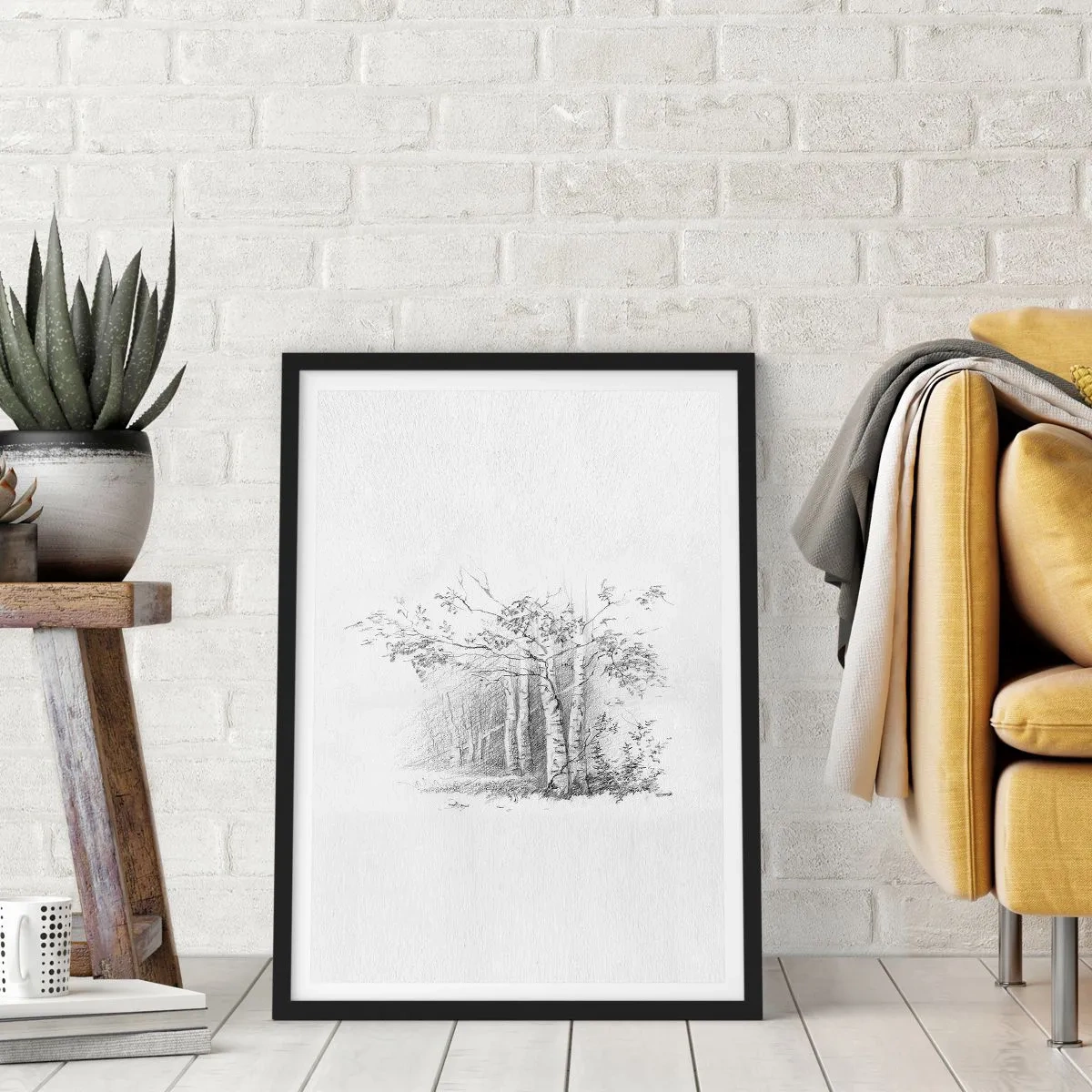 Poster în ramă neagră - Lumina pădurii de mesteceni - 70x100 cm
