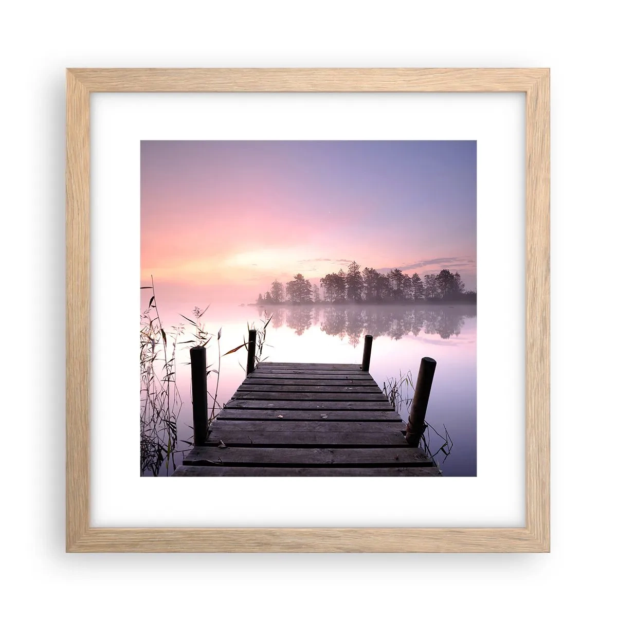 Poster în ramă de stejar deschis - Din ceața de liliac... - 30x30 cm