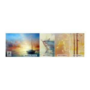 Mostră tapet Premium Canvas - Într-un golf de aur - Barcă cu pânze, Peisaj, Mare - 100x30 cm