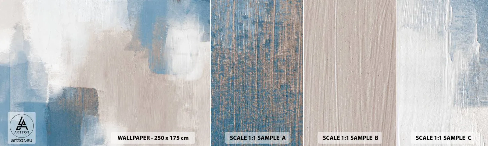 Mostră de Tapet Standard Eco - Abstracție roz în spatele unui voal de albastru - Bucată, Contemporan, Vopsele - 100x30 cm