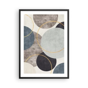 Poster în ramă neagră - Compoziție geometrică abstractă cu cercuri în nuanțe de albastru. - 50x70cm - Roată cu roată - Decorațiune modernă pentru perete pentru living și dormitor ARTTOR