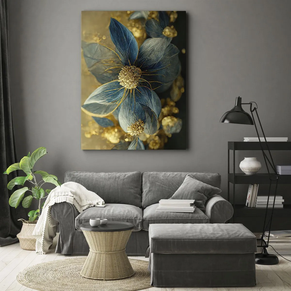 Tablou pe pânză - Floare cu aur - 50x70 cm