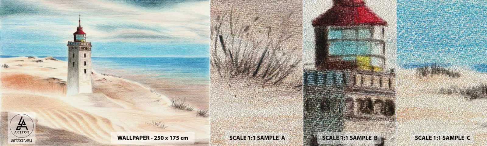 Mostră tapet Premium Sand - Privind mereu marea - Far, plajă, Mare - 100x30 cm