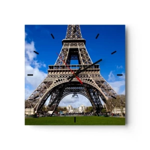 Ceas de perete - Ceas pe sticlă - Întregul Paris la picioarele ei - 30x30 cm