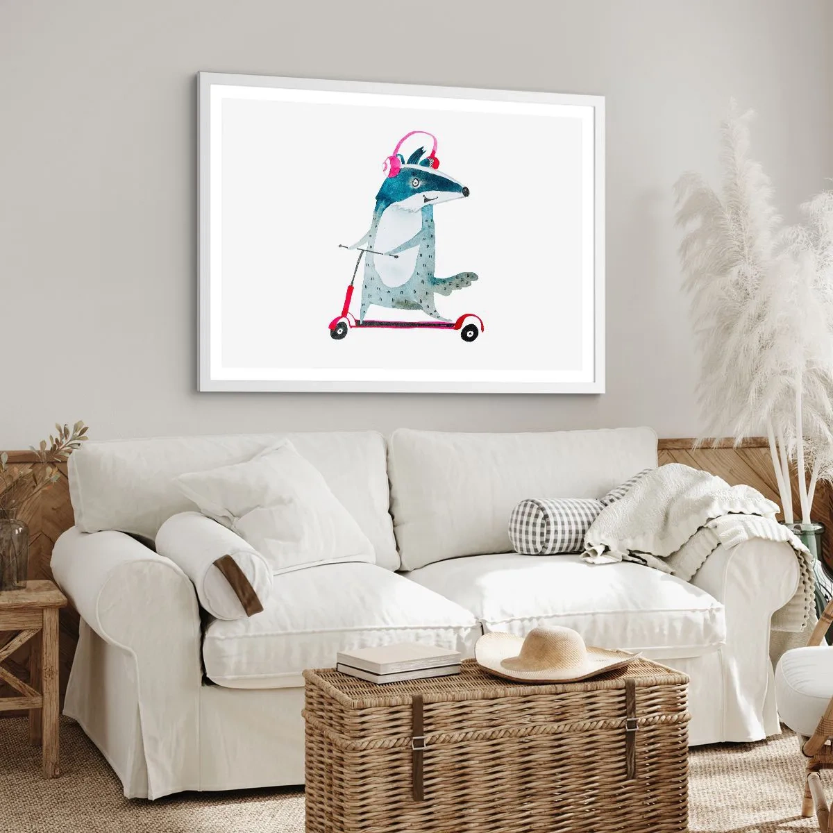 Poster în ramă albă - Bucurie de bursuc - 70x50 cm