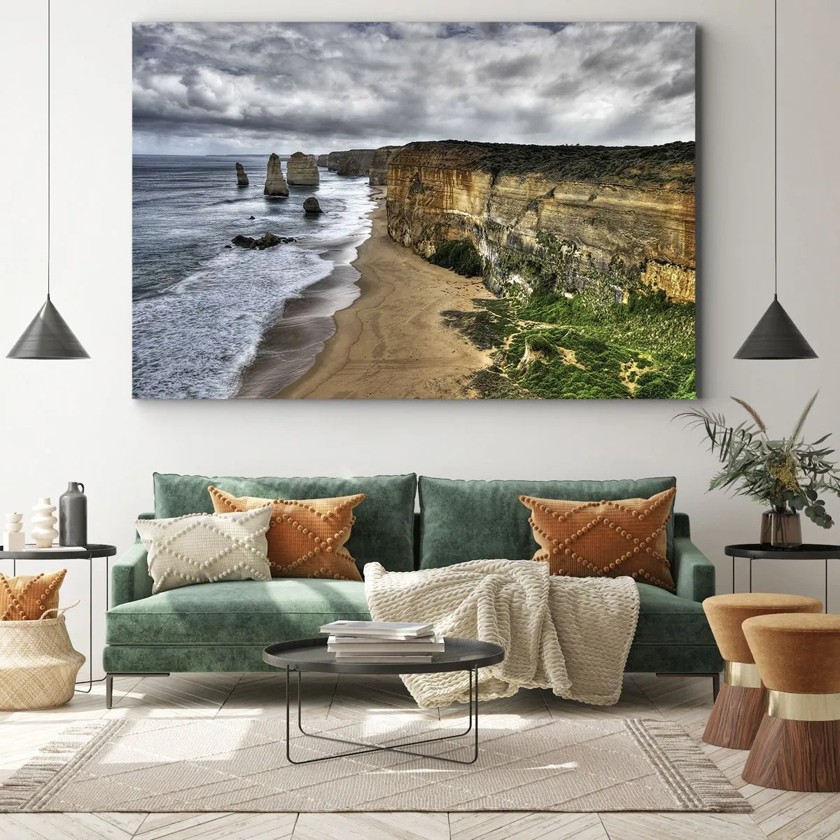 Tablou pe pânză Canvas - Coastă de stâncă cu plajă și formațiuni stâncoase - 70x50cm - Frumusețe brută - Decorațiune modernă pentru perete pentru living și dormitor ARTTOR