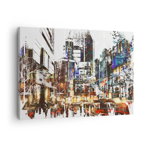 Tablou pe pânză Canvas - Un peisaj urban modern într-un stil artistic - 70x50cm - Orașul pâlpâind - Decorațiune modernă pentru perete pentru living și dormitor ARTTOR