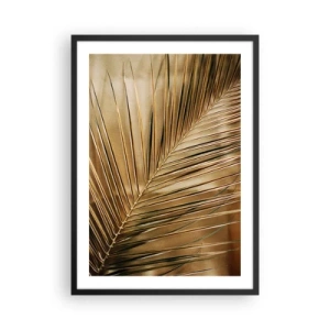 Poster în ramă neagră - Frunză de palmier aurie pe un fundal elegant - 50x70cm - Colonadă naturală - Decorațiune modernă pentru perete pentru living și dormitor ARTTOR