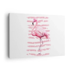 Tablou pe pânză Canvas - Flamingo pe fundal roz în stil minimalist - 70x50cm - Cu demnitate, chiar dacă în roz - Decorațiune modernă pentru perete pentru living și dormitor ARTTOR