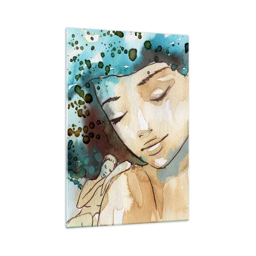 Tablou pe sticlă - Lady în albastru - 70x100 cm