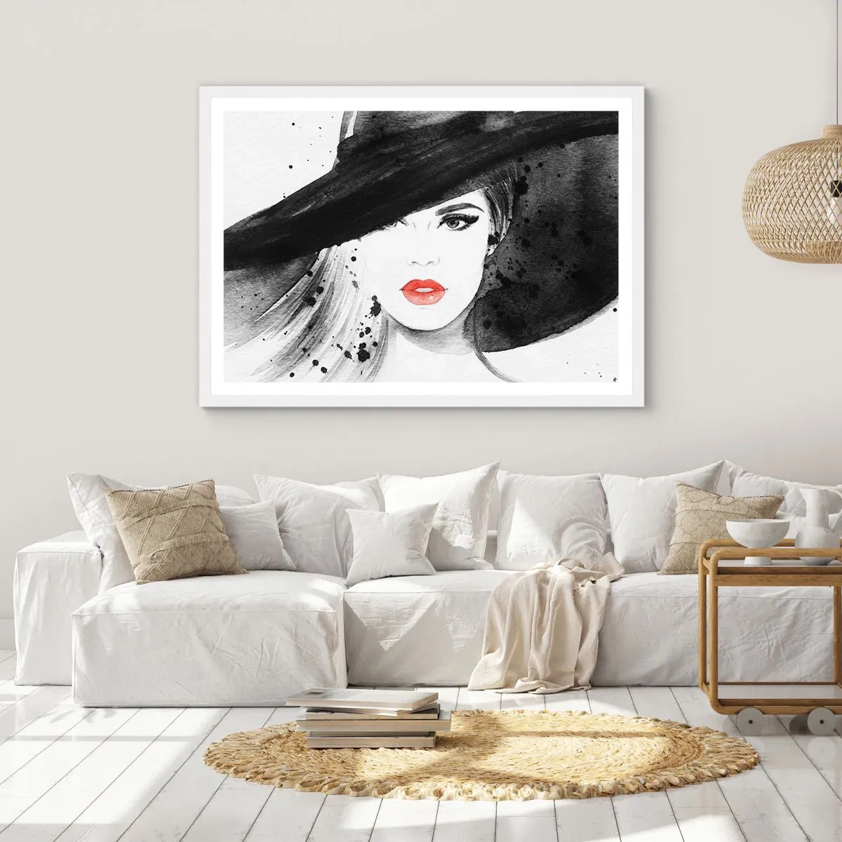 Poster în ramă albă - Doamna în negru - 70x50 cm