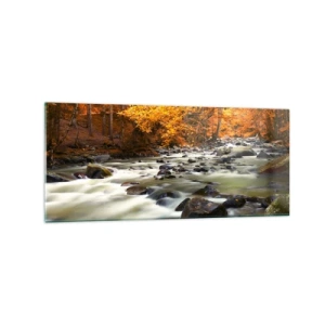 Tablou pe sticlă - Un pârâu într-o pădure de aur - 120x50 cm