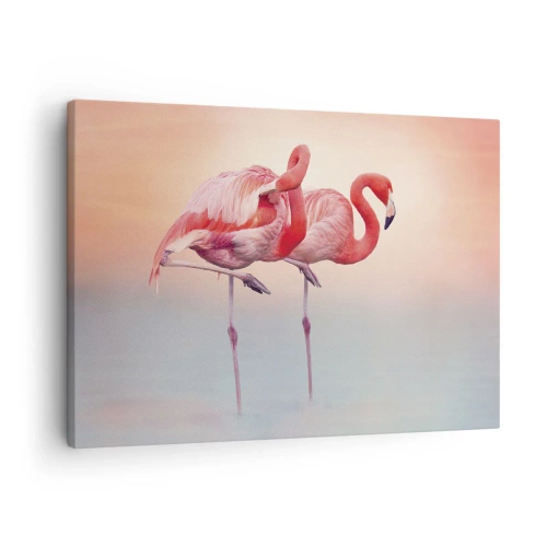 Tablou pe pânză Canvas - Flamingo în culori pastelate delicate pe un fundal de apă - 70x50cm - În culoarea soarelui care apune - Decorațiune modernă pentru perete pentru living și dormitor ARTTOR