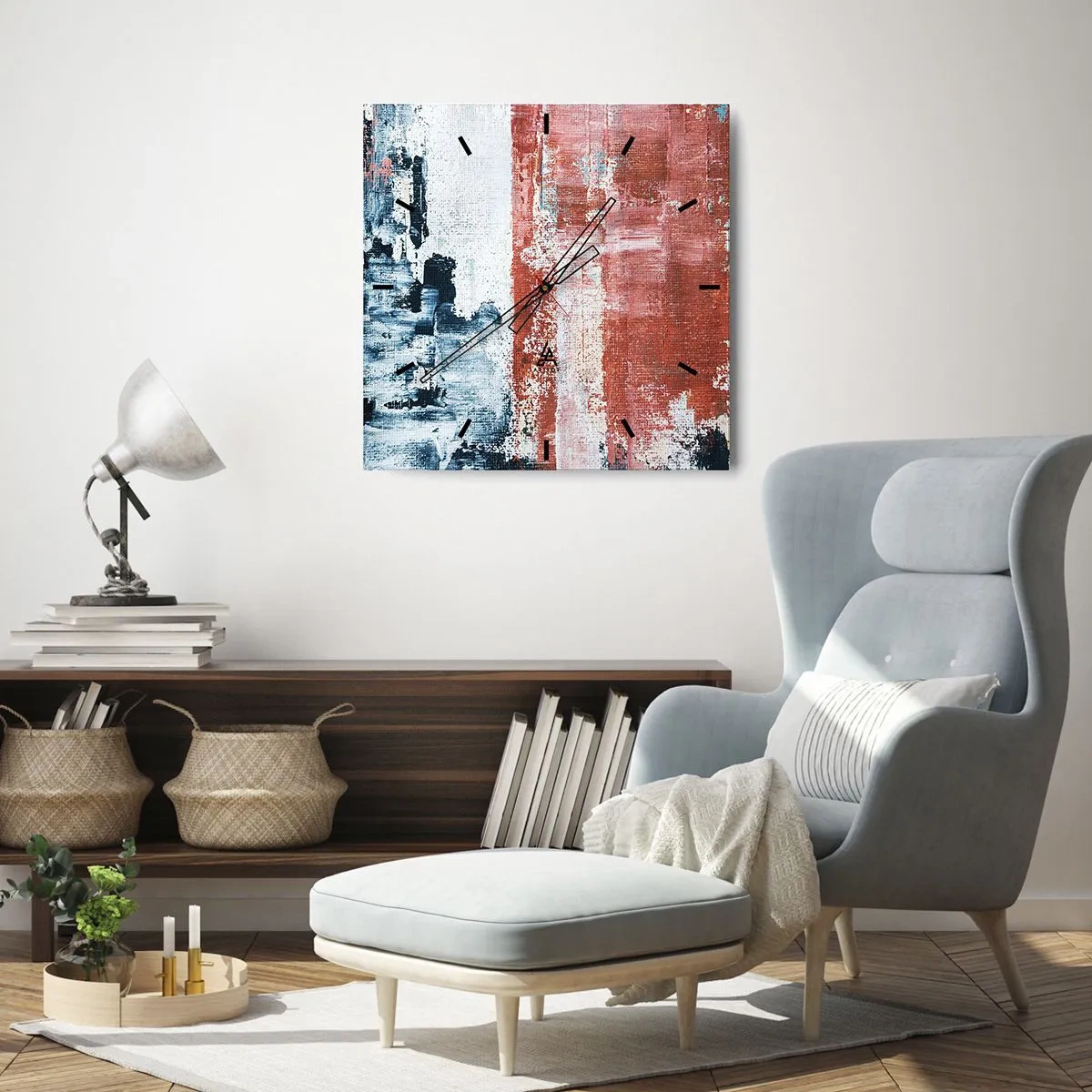 Ceas de perete - Ceas pe sticlă - Jumi-juma abstract - 30x30 cm