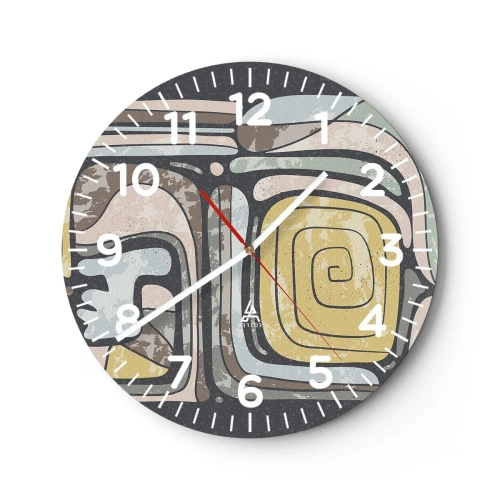 Ceas de perete - Ceas pe sticlă - Abstracție în spirit precolumbian - 40x40 cm