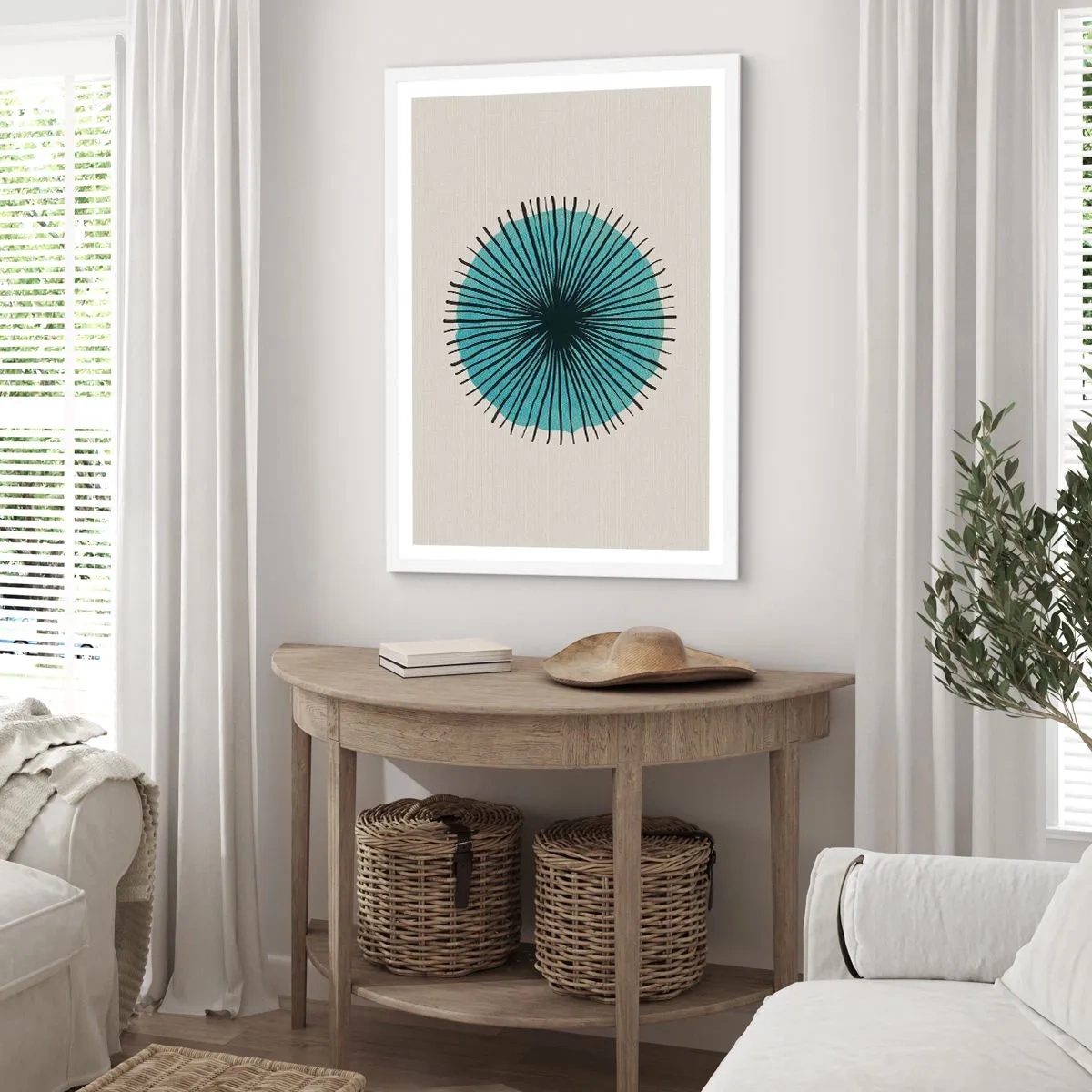 Poster în ramă albă - Radiant pe albastru - 70x100 cm