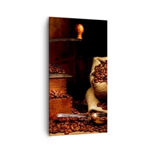 Tablou pe pânză - Natură moartă cu boabe de cafea și măcinător - 55x100 cm