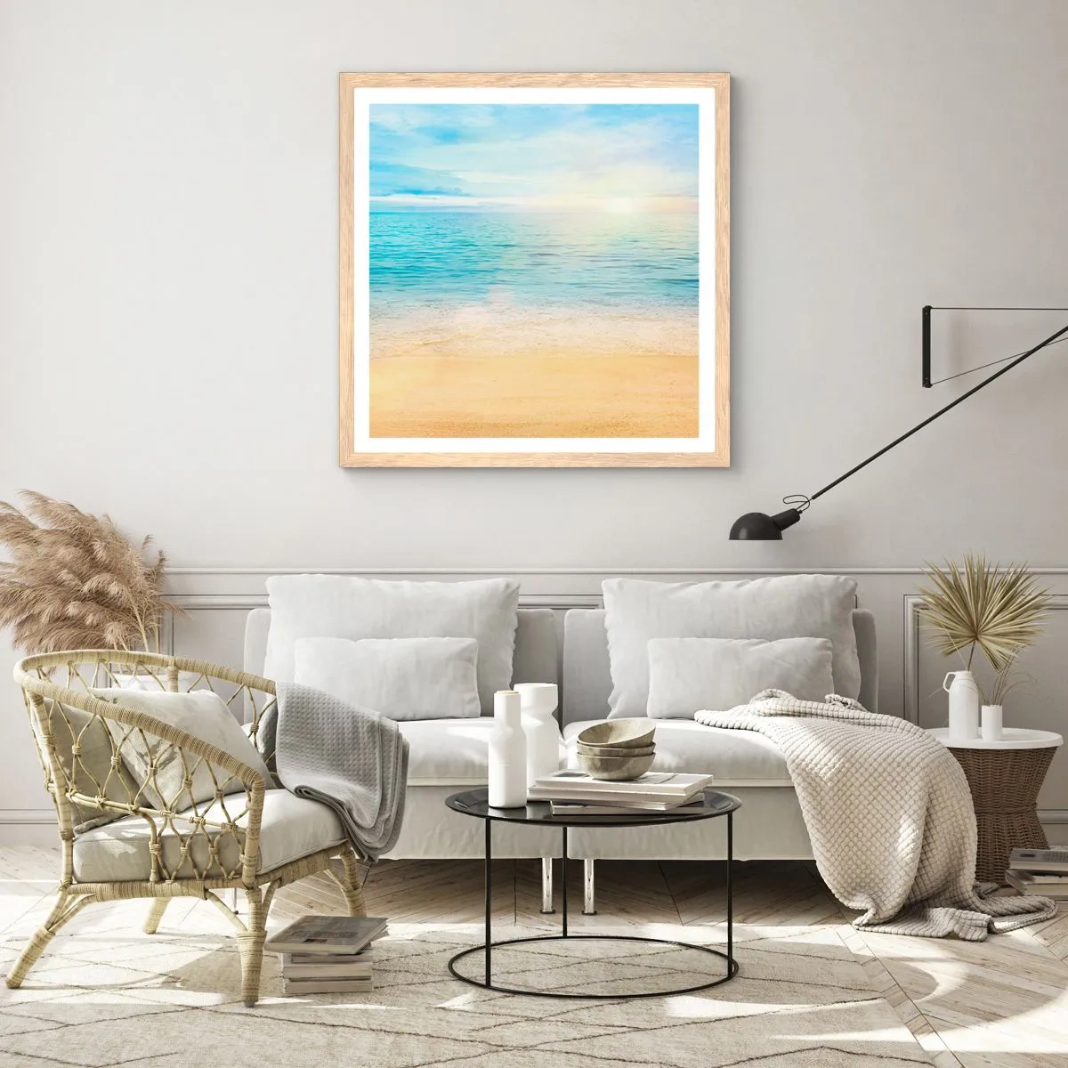 Poster în ramă de stejar deschis - Marele albastru - 60x60 cm