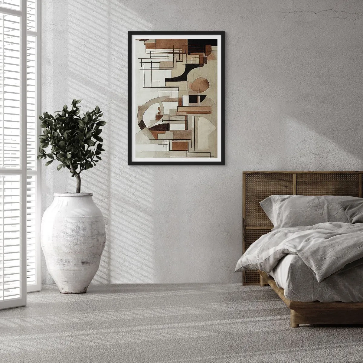 Poster în ramă neagră - Abstracție geometrică în nuanțe de maro și bej - 50x70cm - Peisaj urban 2.0 - Decorațiune modernă pentru perete pentru living și dormitor ARTTOR