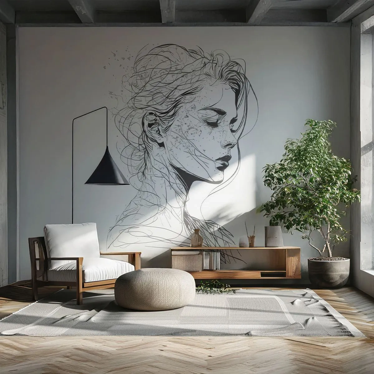 Tapet Standard Eco - Desenată cu linii - Femeie, Portret, Linia - 500x350 cm