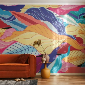 Tapet Premium Sand - O dezordine colorată - Abstracția, Frunze colorate, Bucată - 100x70 cm