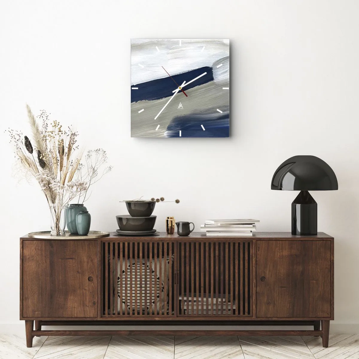 Ceas de perete - Ceas pe sticlă - Întâlnire cu albul - 30x30 cm