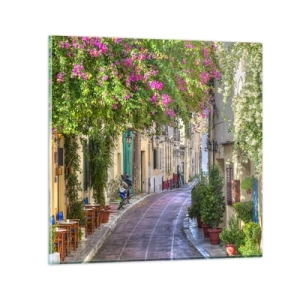 Tablou pe sticlă - Alee înfloritoare - 70x70 cm