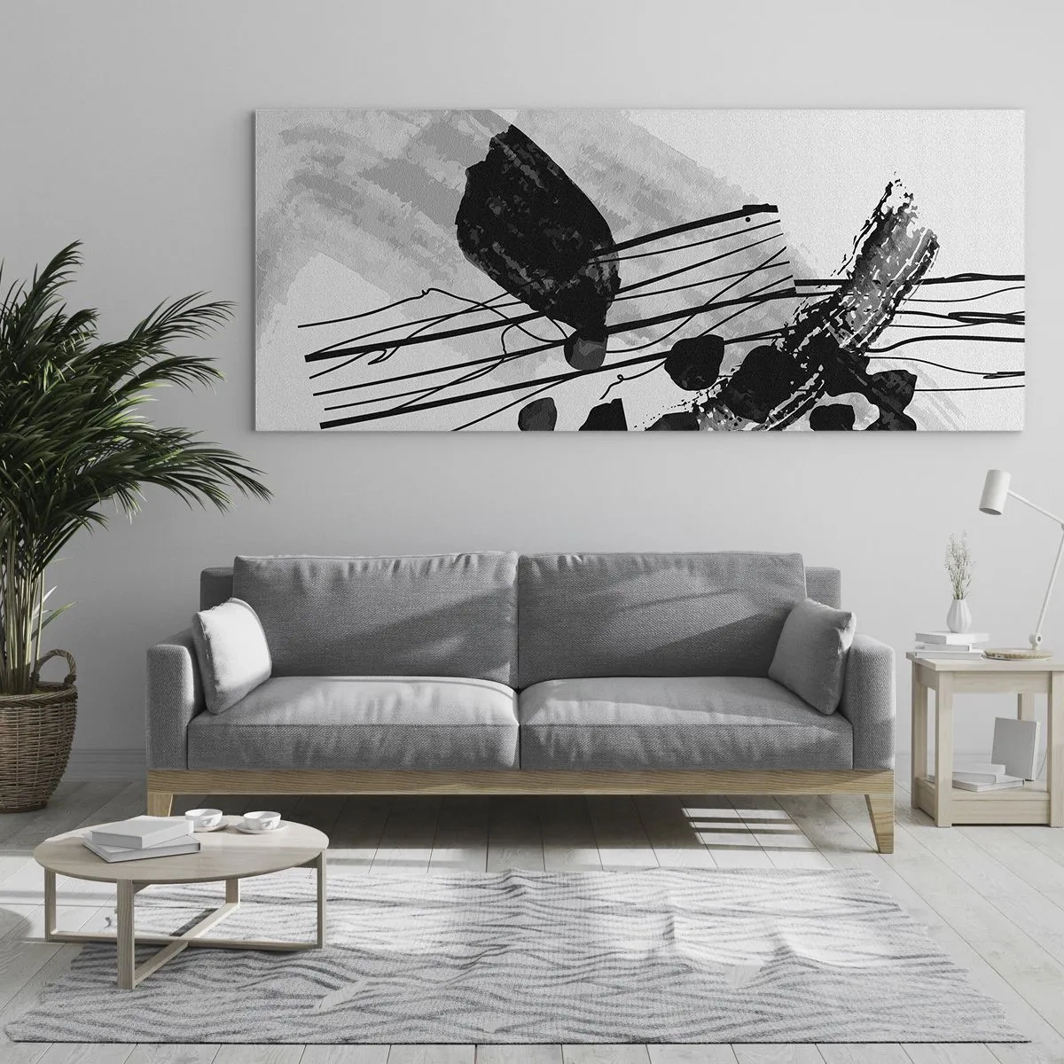 Tablou pe sticlă - Abstracție organică în negru și alb - 100x40 cm
