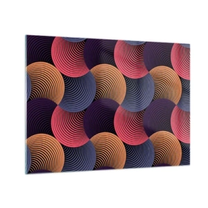 Tablou pe sticlă - Cercuri concentrice colorate formând un model geometric - 70x50cm - Într-un ritm de cerc - Decorațiune modernă pentru perete pentru living și dormitor ARTTOR