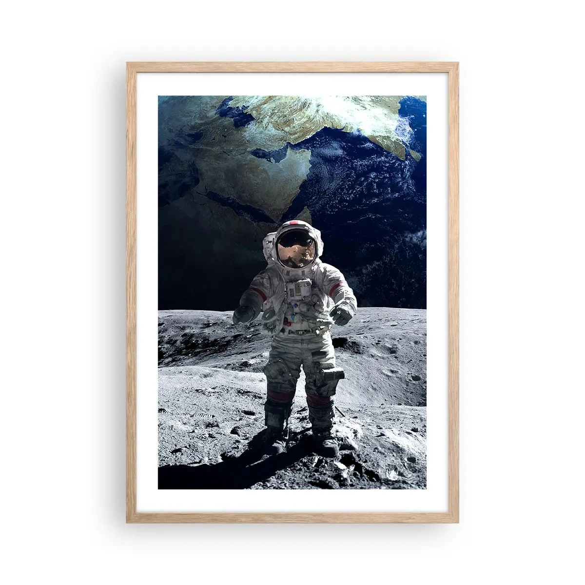 Poster în ramă de stejar deschis - Salutări de pe Lună - 50x70 cm