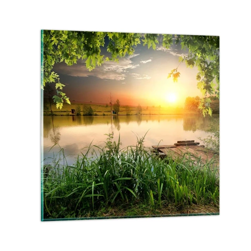 Tablou pe sticlă - Peisaj într-un cadru verde - 70x70 cm