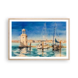 Poster în ramă de stejar deschis - Laguna însorită - 91x61 cm