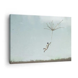 Tablou pe pânză Canvas - O figură ridicată de o sămânță mare de păpădie - 70x50cm - Zmeuri, suflante, vânt - Decorațiune modernă pentru perete pentru living și dormitor ARTTOR