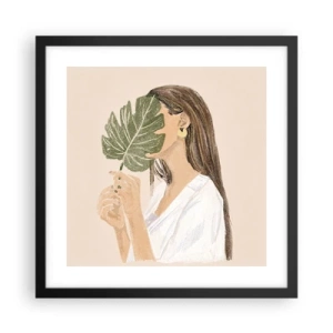 Poster în ramă neagră - Portret misterios cu un evantai - 40x40 cm