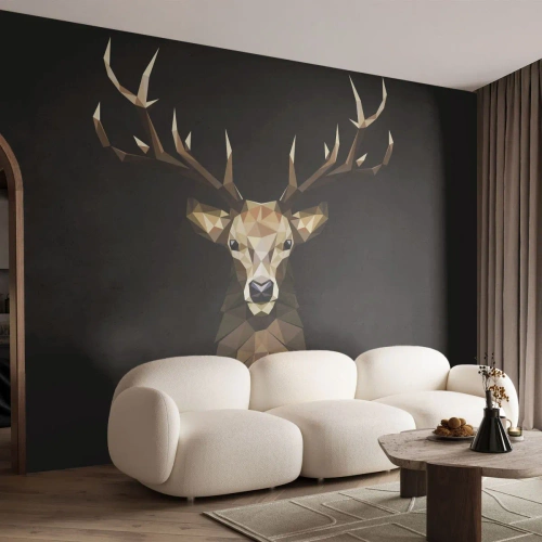 Tapet Standard Eco - Cerb geometric pe fundal negru - 100x70cm - Cerb cubist - Decorațiune modernă pentru perete pentru living și dormitor ARTTOR
