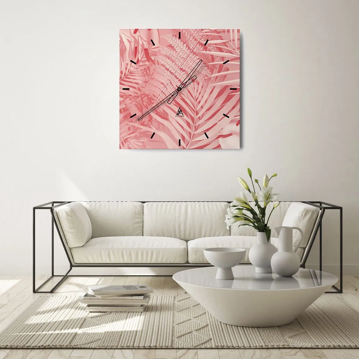 Ceas de perete - Ceas pe sticlă - Conceptul roz - 30x30 cm