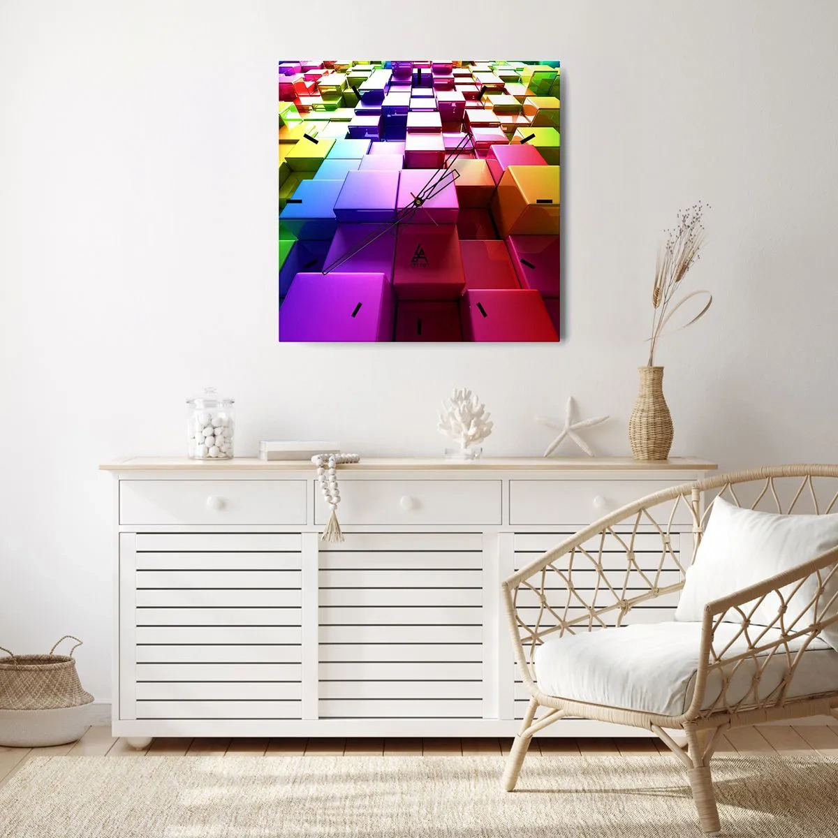 Ceas de perete - Ceas pe sticlă - Op-art împreună ca o echipă - 30x30 cm