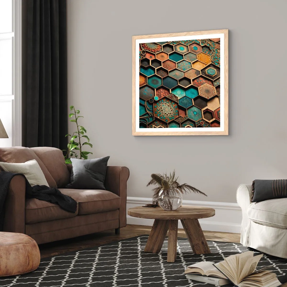 Poster în ramă de stejar deschis - Ornamente arabe - o variație - 50x50 cm