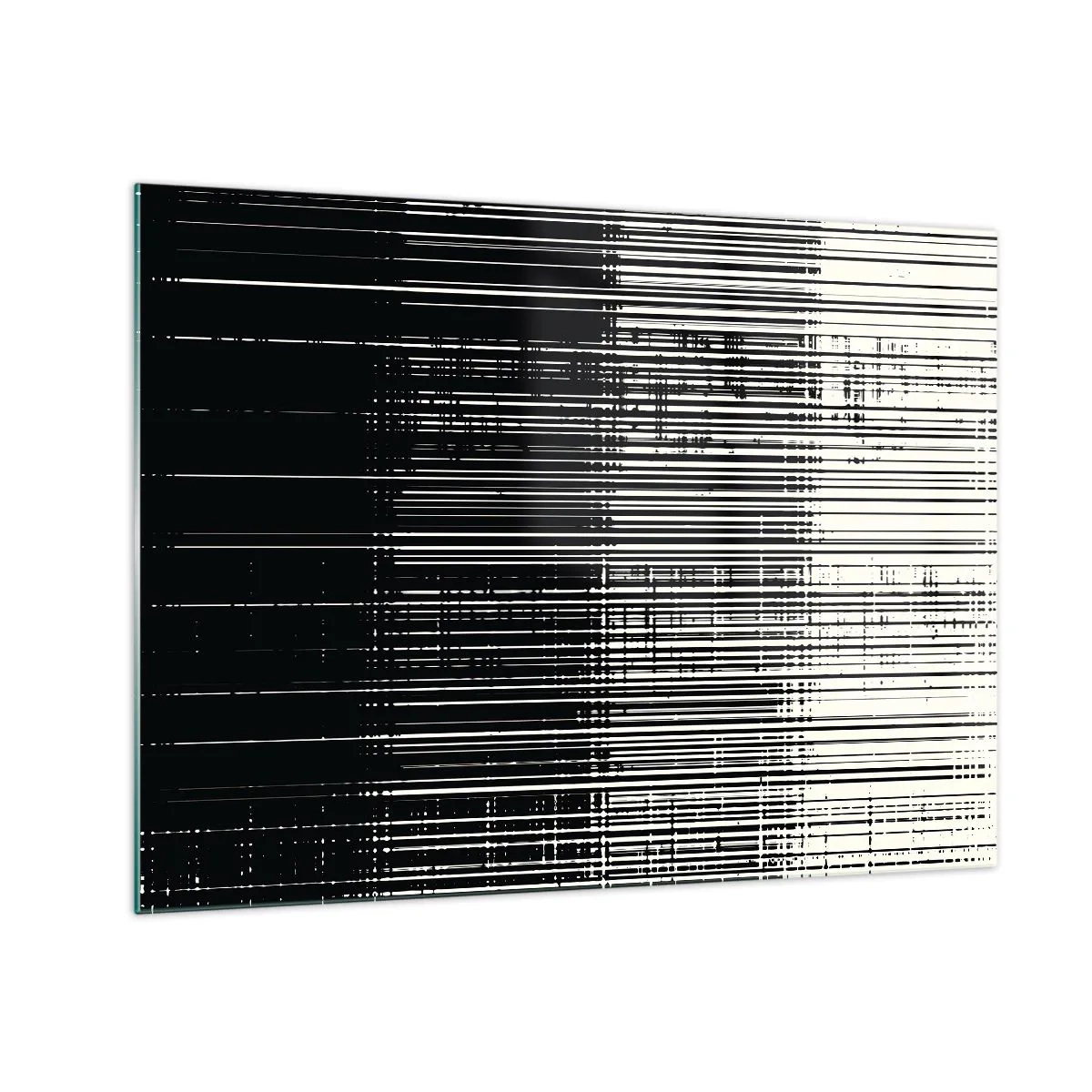 Tablou pe sticlă - Abstracție alb-negru cu linii orizontale care creează un gradient - 70x50cm - Valuri și vibrații - Decorațiune modernă pentru perete pentru living și dormitor ARTTOR