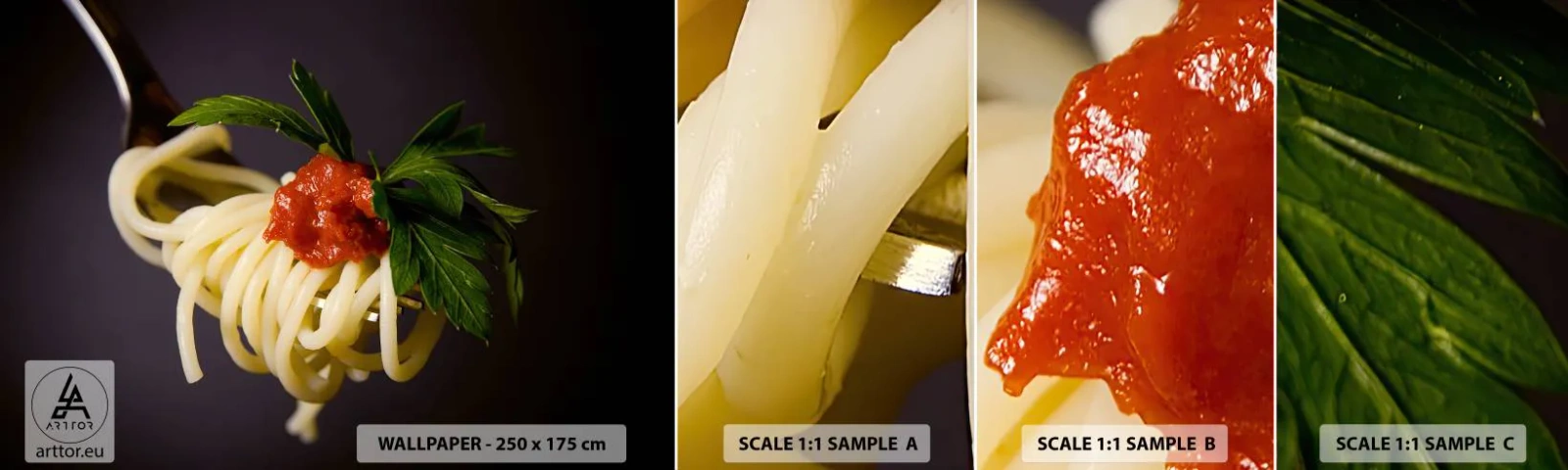 Mostră de Tapet Standard Eco - Mușcătură gustoasă - Gastronomie, Spaghete, Italia - 100x30 cm