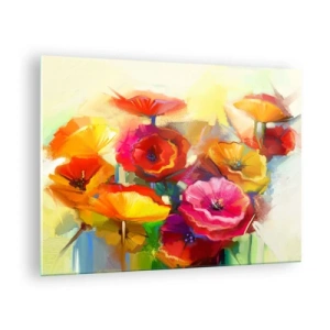 Tablou pe sticlă - Maci colorați în culori vii - 70x50cm - Nu numai roșu - Decorațiune modernă pentru perete pentru living și dormitor ARTTOR