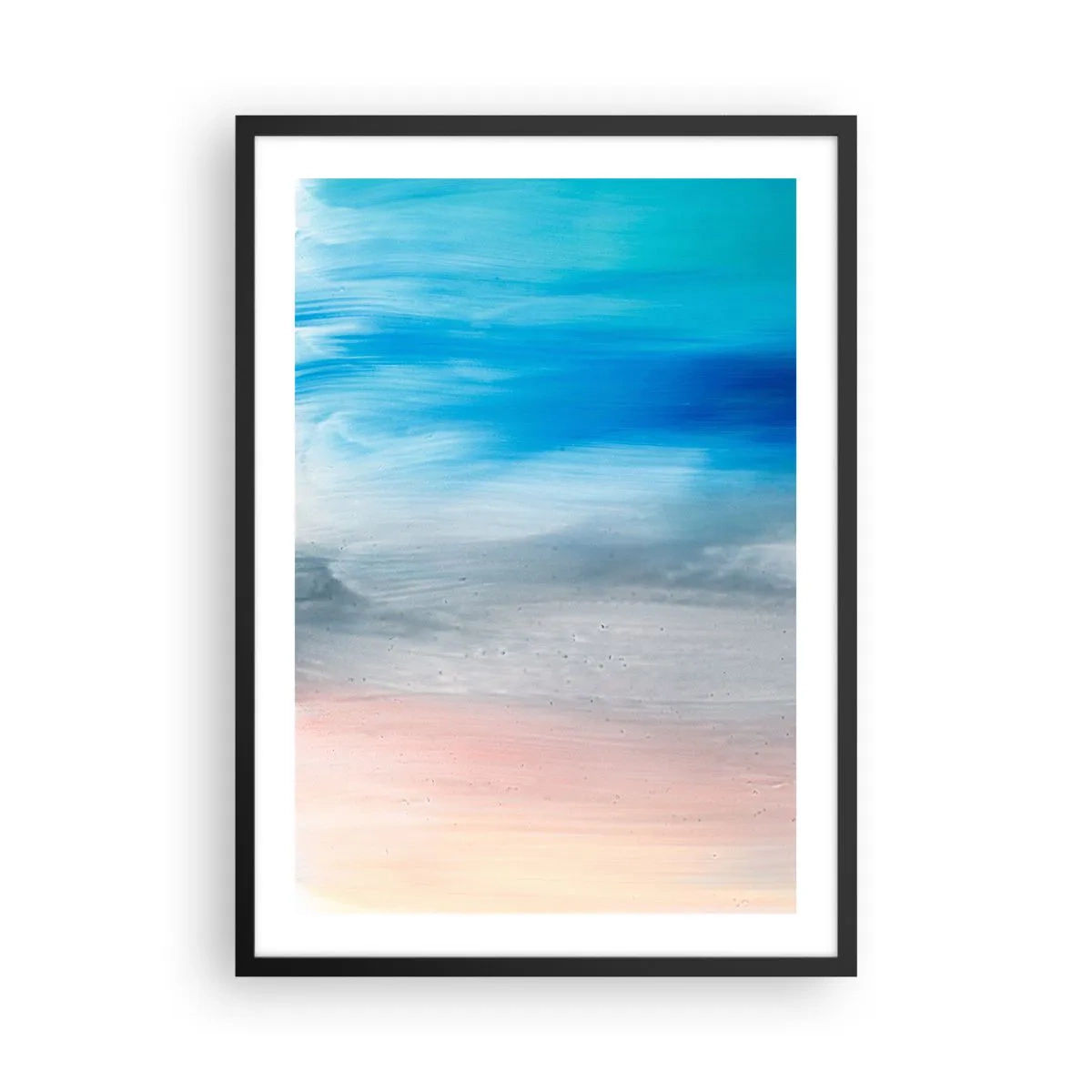 Poster în ramă neagră - O compoziție abstractă în nuanțe de albastru, gri și bej. - 50x70cm - Elemente: aer - Decorațiune modernă pentru perete pentru living și dormitor ARTTOR