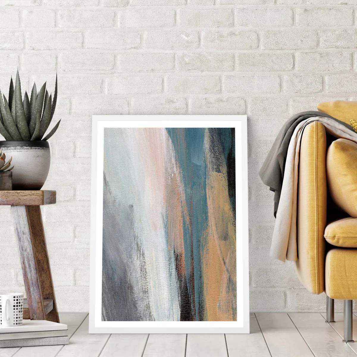 Poster în ramă albă - Abstracție: peisaj nordic - 70x100 cm